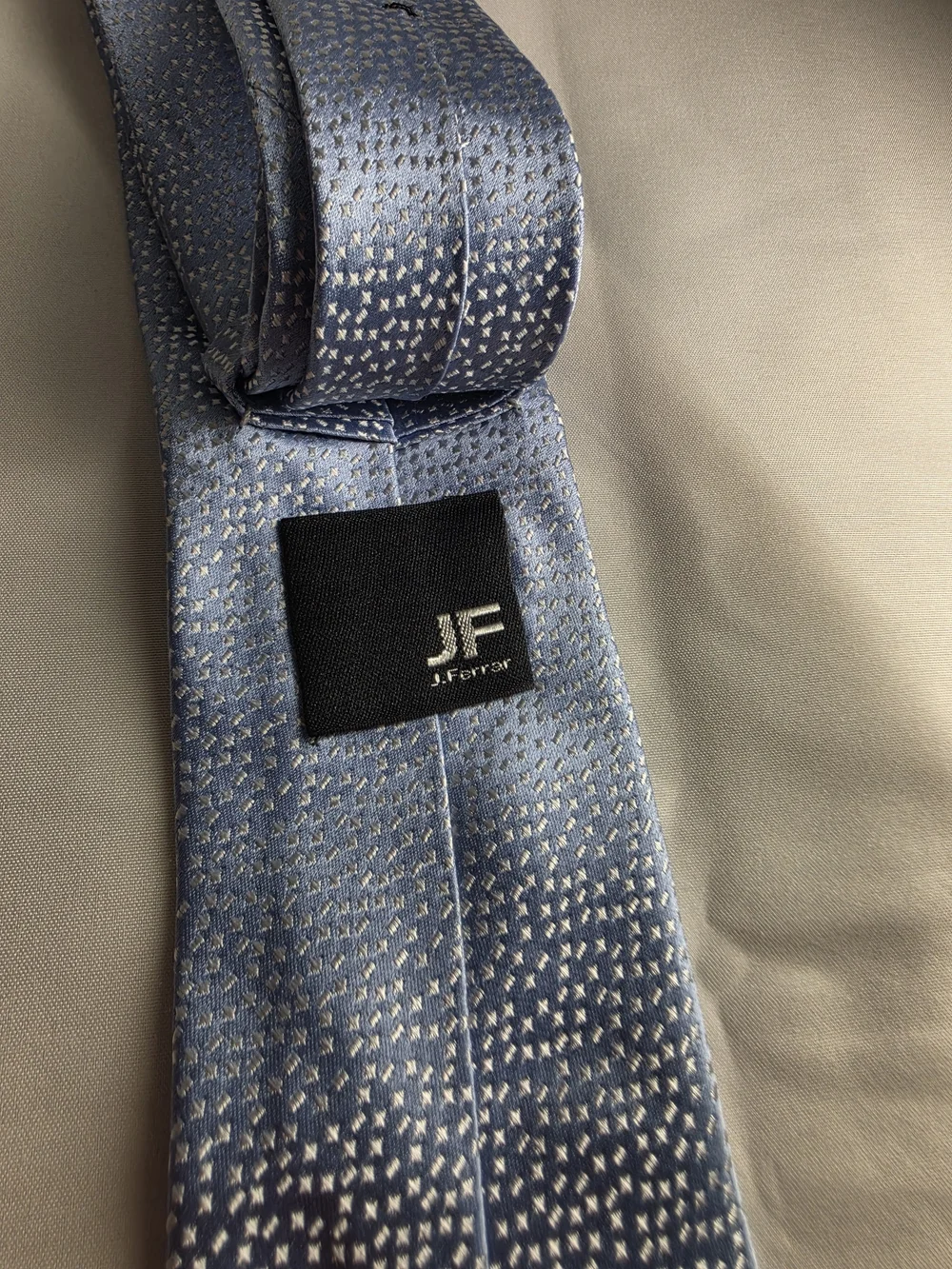 jf j.ferrar Blue Tie with Silver Dot Pattern